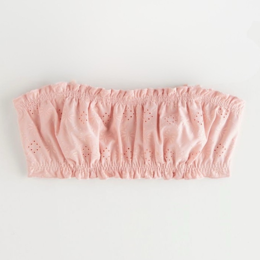 & Other Stories Blush Pink Bandeau Broderie Eyelet Bikini Swim Top